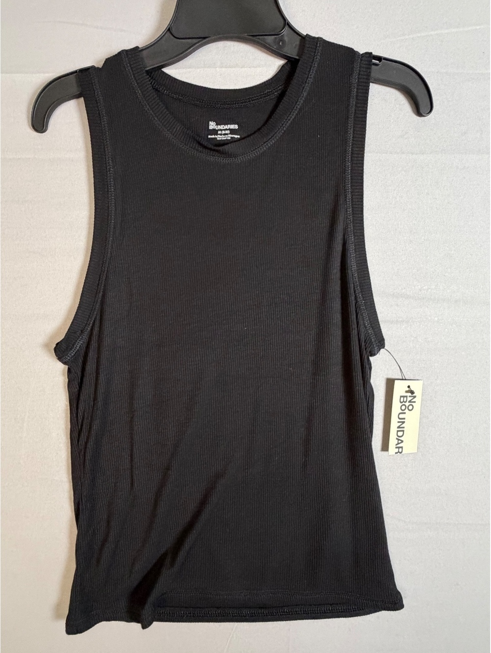 No Boundaries Black Ribbed Fitted Crew Tank Top, Size M (8-10)